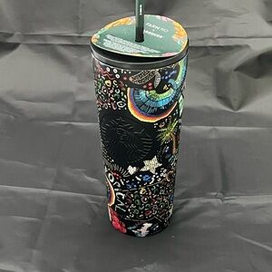 Starbucks Farm Rio Summer 2025 Black Rainbow Tropical 24 oz Tumbler Metal